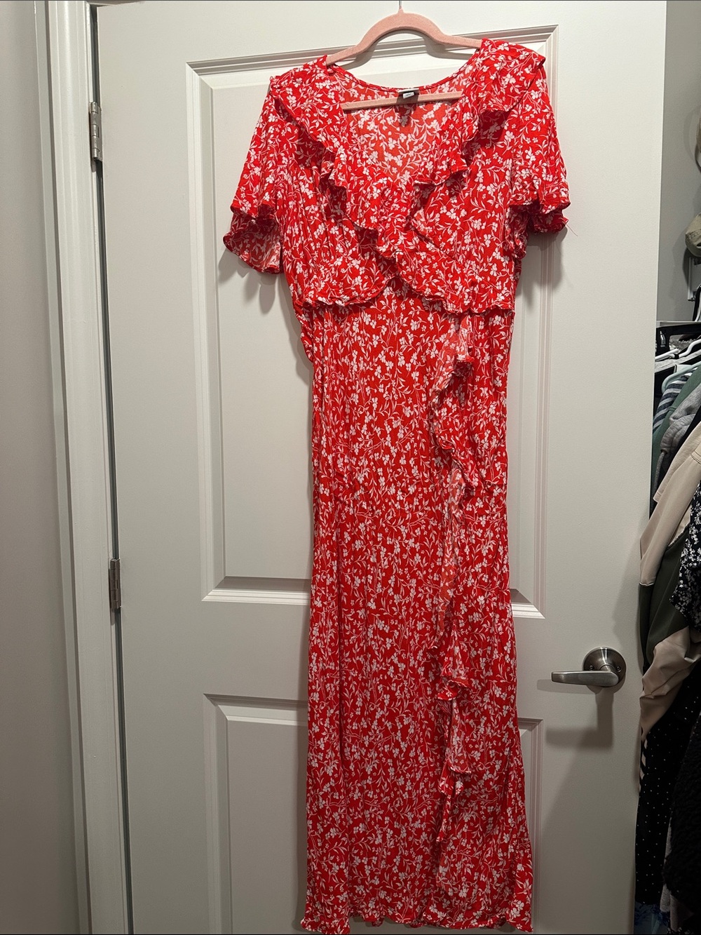 a new day Red & White Floral Ruffle Wrap Maxi Dress